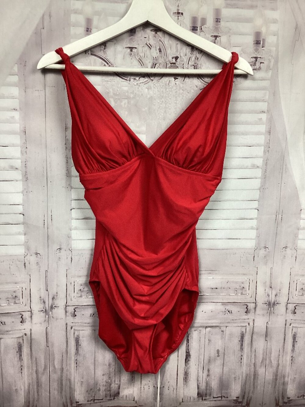 BE CREATIVE Red Ruched One Piece Swimsuit 10